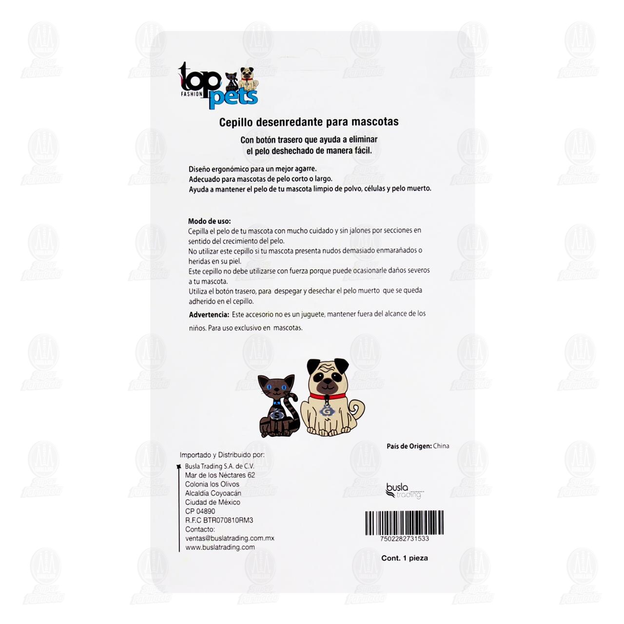Cepillo Desenredante Top Pets Varios Colores para Mascotas con Bot&oacute;n Quita F&aacute;cil, 1 pz. image number 1