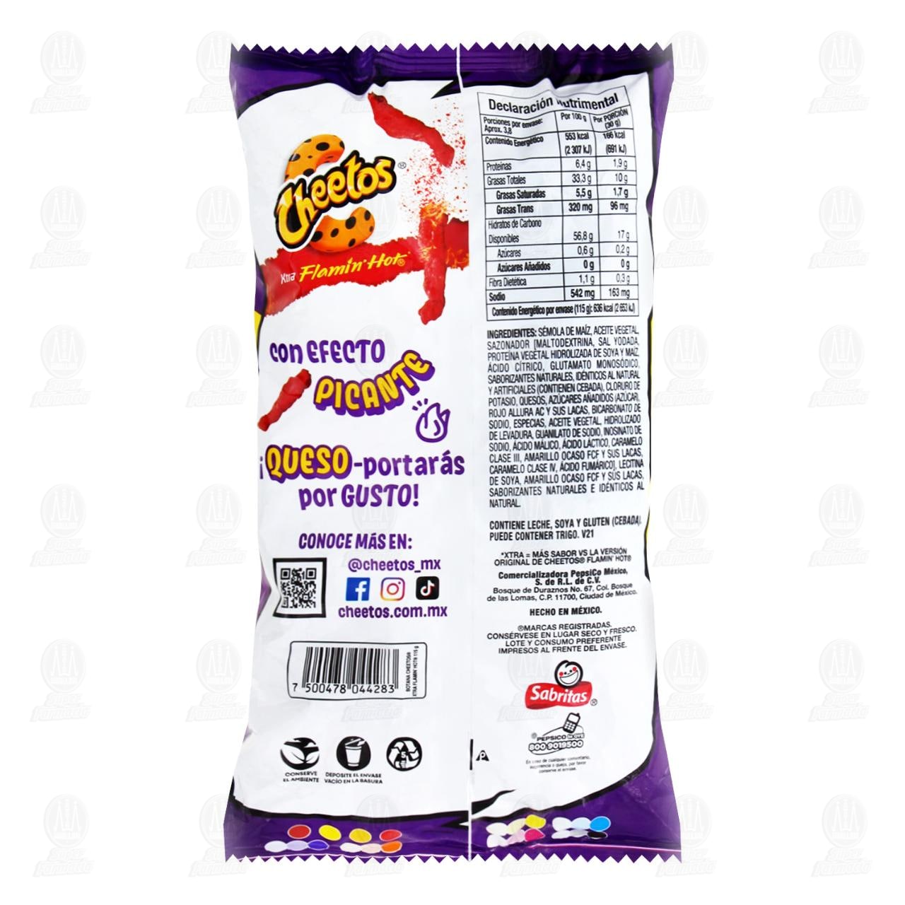 Botana Cheetos Xtra Flamin' Hot Sabor Queso, Chile y Lim&oacute;n, 115 gr. image number 1