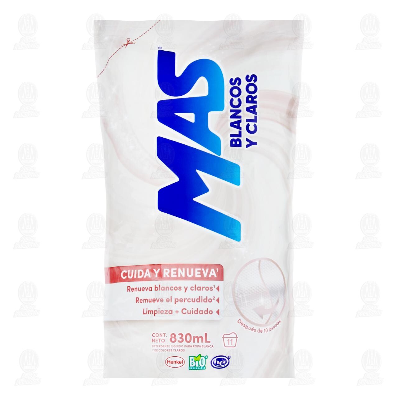 Detergente L&iacute;quido MAS Blancos y Claros, 830 ml. image number 0