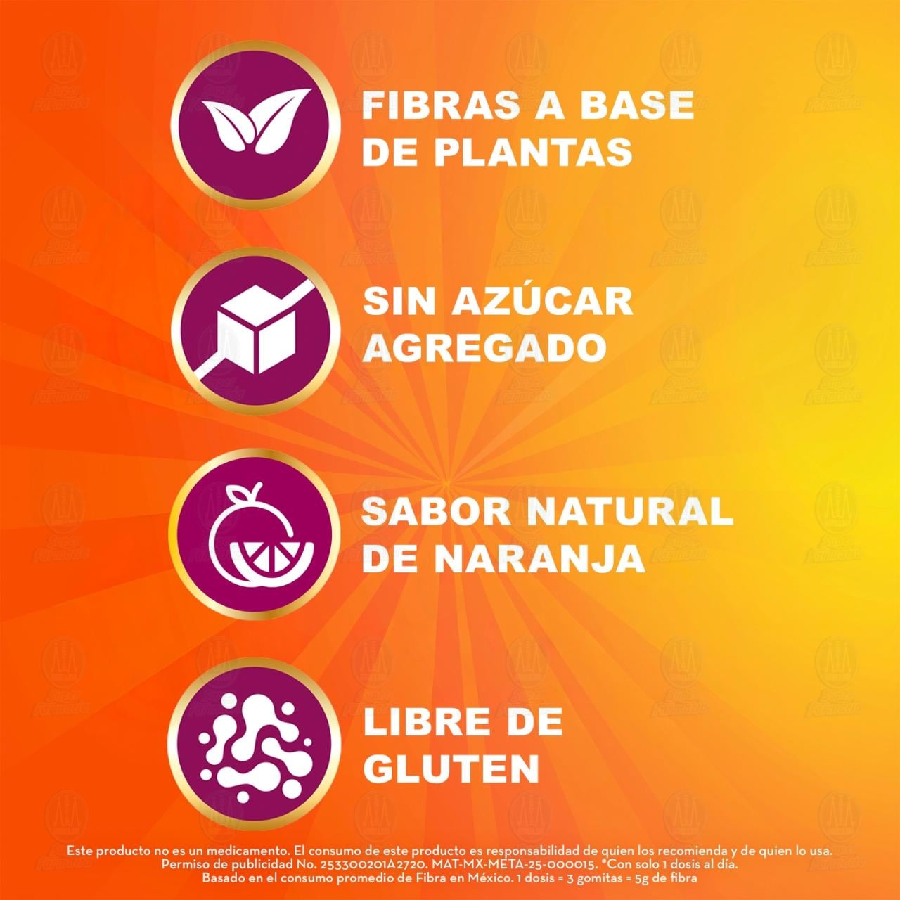 Gomitas con Fibra Meta Gummies Sabor Natural de Naranja, 72 Gomitas. image number 2