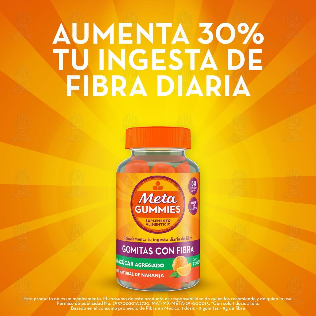 Gomitas con Fibra Meta Gummies Sabor Natural de Naranja, 72 Gomitas. image number 3