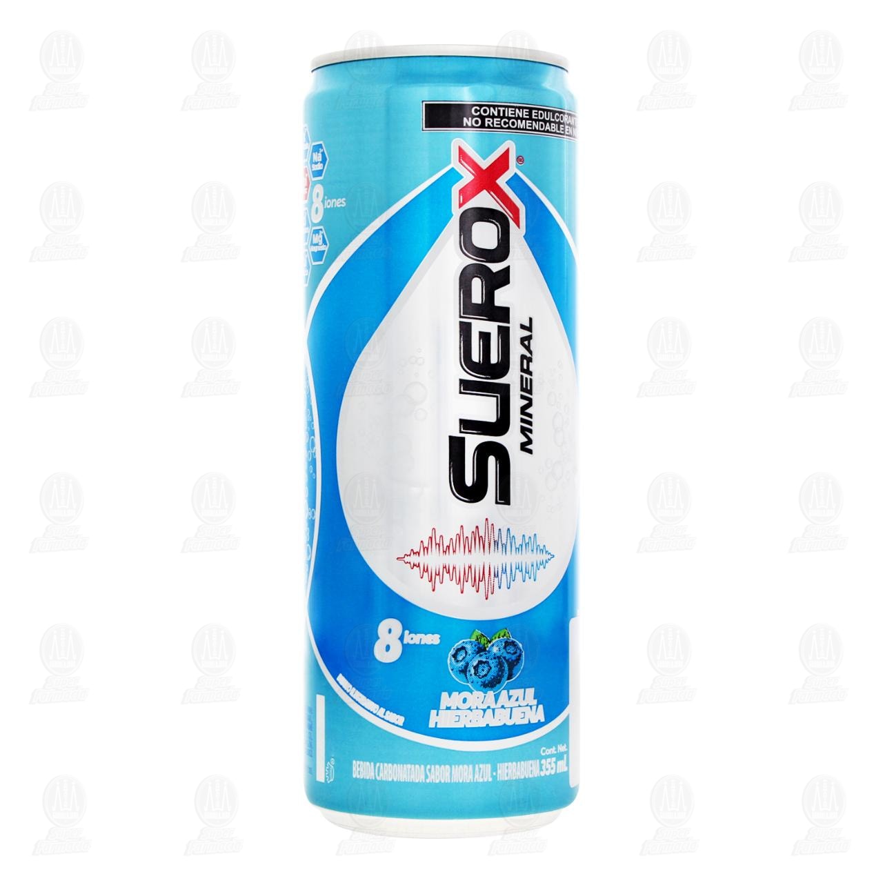 Bebida Suerox Mineral Sabor Mora Azul Hierbabuena, 355 ml.