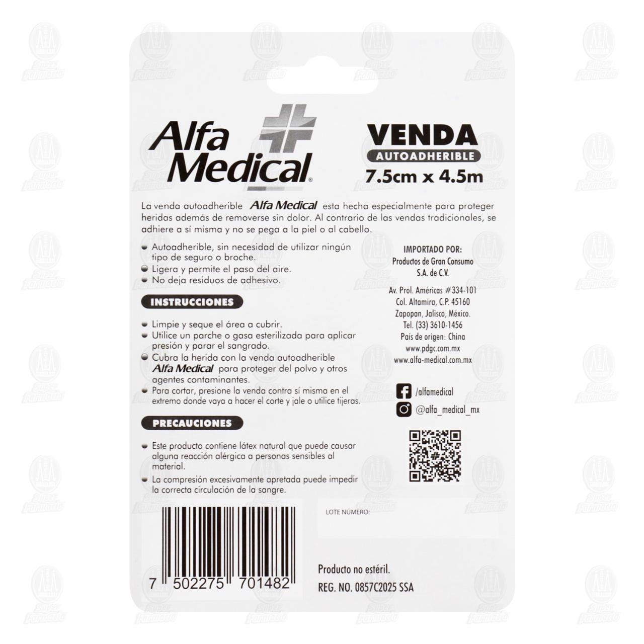Venda Autoadherible Alfa Medical Negra 7.5cm x 4.5m, 1 pz. image number 1