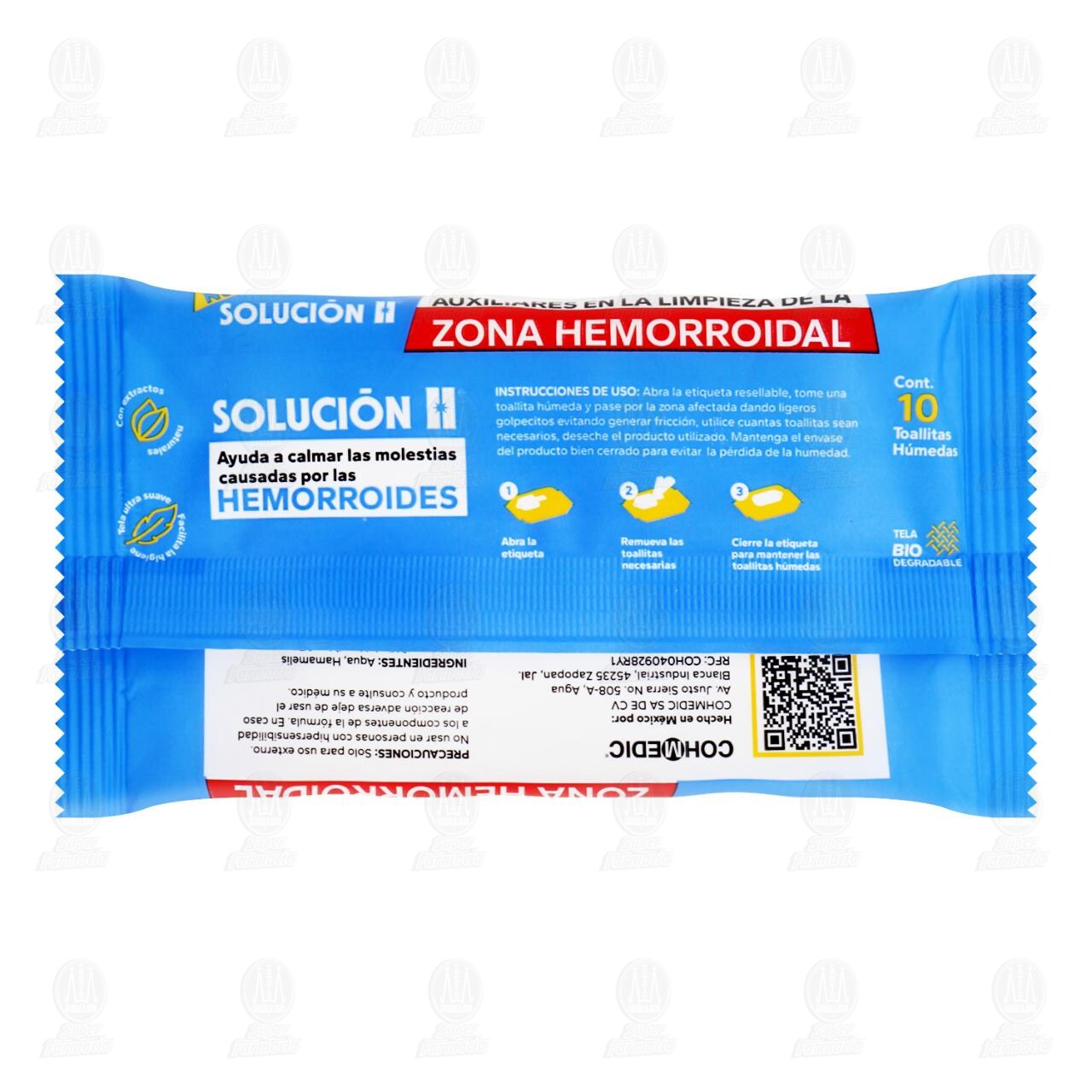 Toallas H&uacute;medas Cohmedic Soluci&oacute;n H para Hemorroides, 10 pzas. image number 1