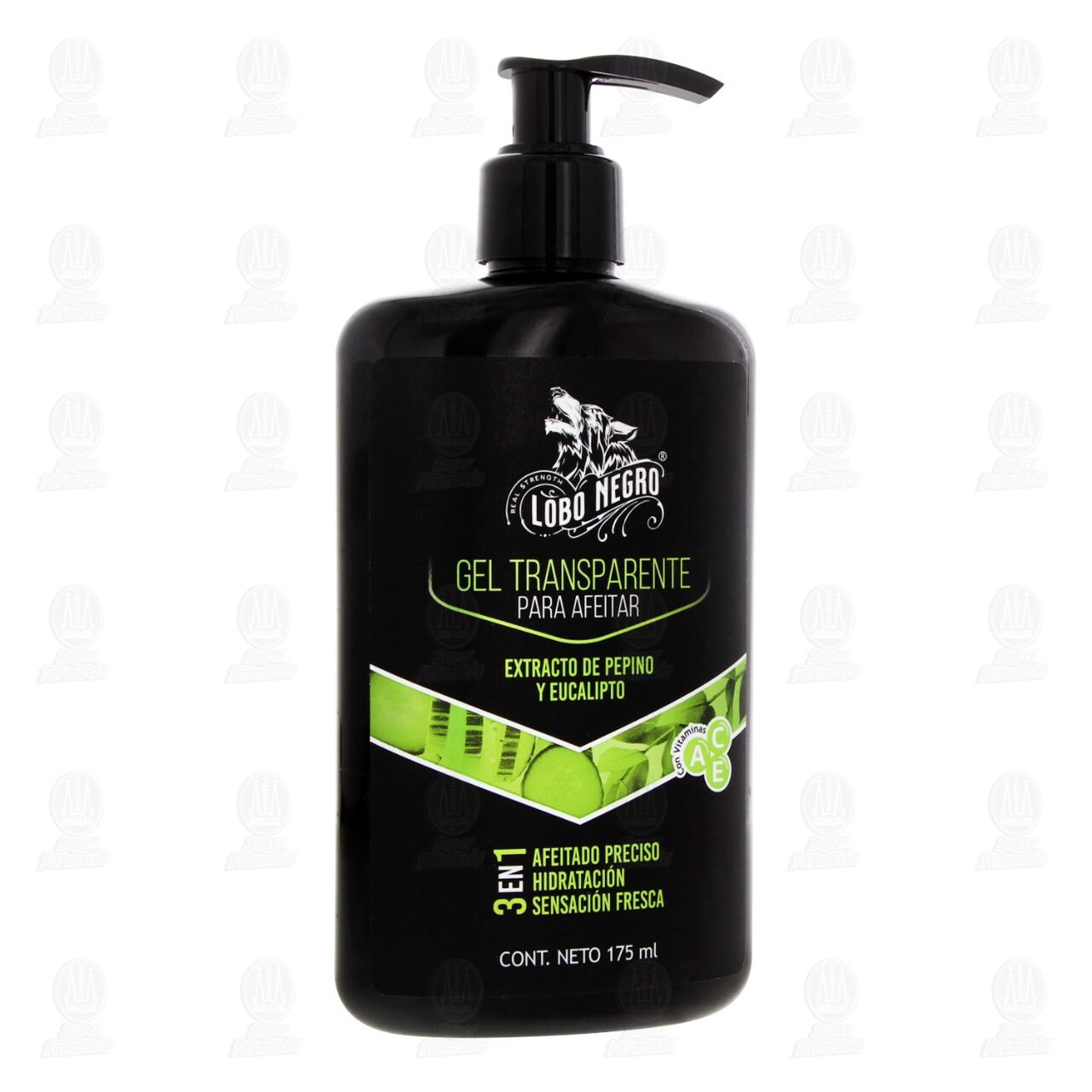 Gel Transparente para Afeitar Lobo Negro 3 en 1, 175 ml.