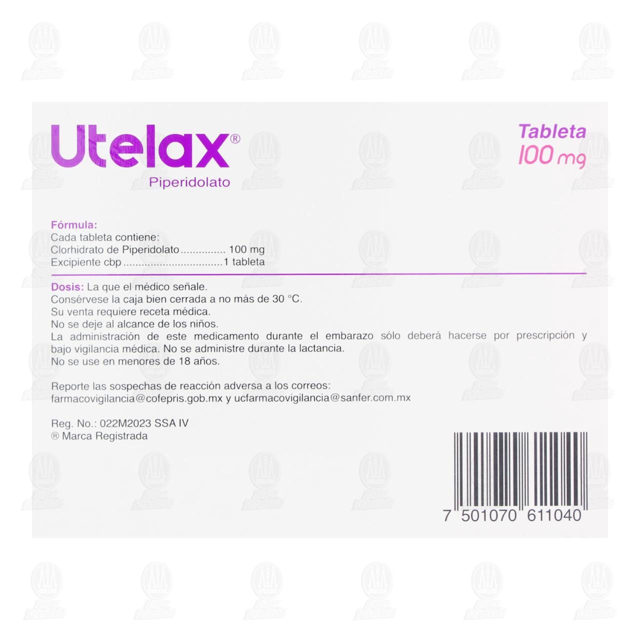 Utelax 100 mg, 30 tabletas. image number 2