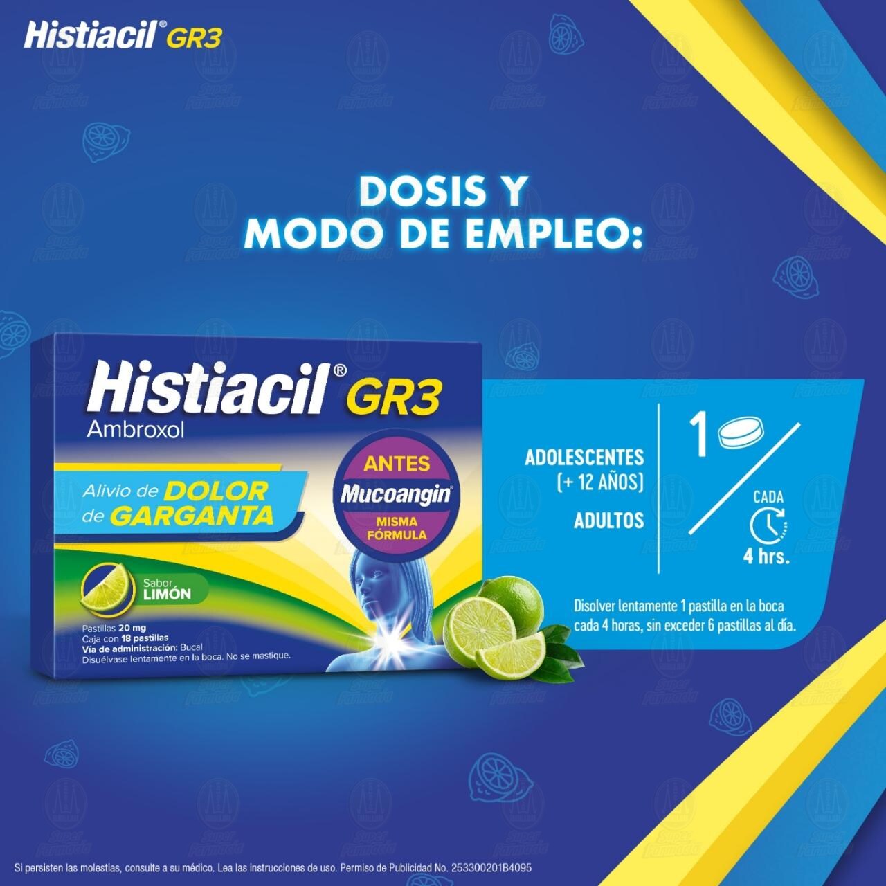 Histiacil GR3 Sabor Lim&oacute;n 20 mg, 18 Pastillas. image number 4
