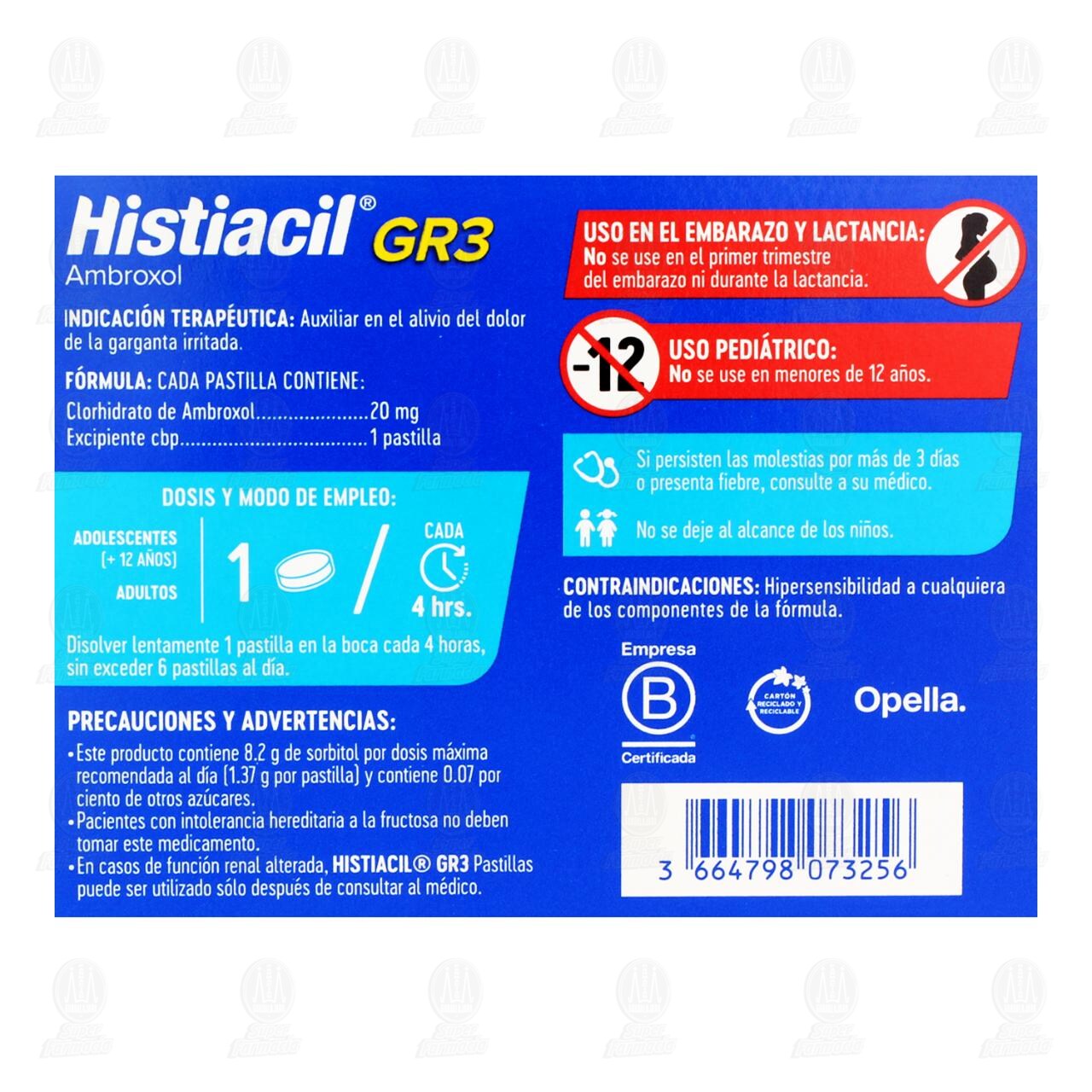 Histiacil GR3 Sabor Lim&oacute;n 20 mg, 18 Pastillas. image number 2