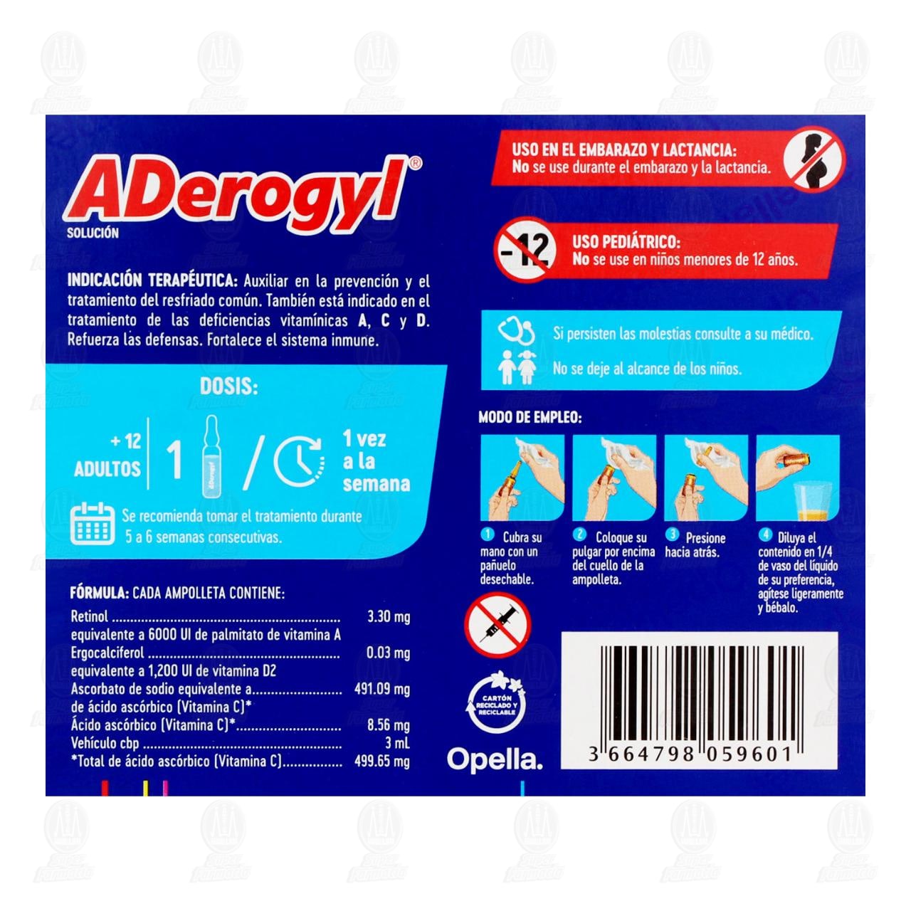 Aderogyl con Vitaminas A, C y D Fortalece el Sistema Inmune, 4 ampolletas con 3 ml c/u. image number 2