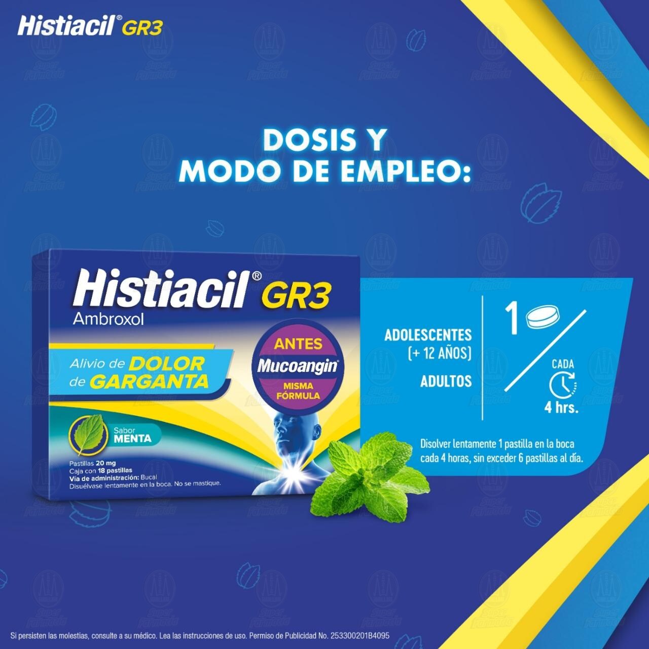 Histiacil GR3 Sabor Menta 20 mg, 18 Pastillas. image number 4
