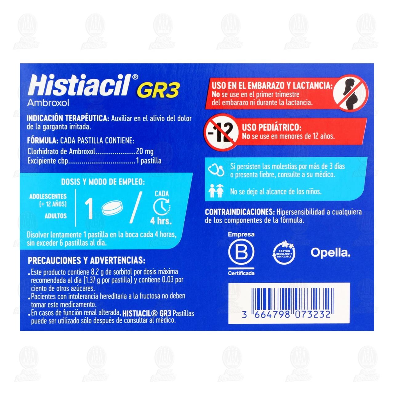 Histiacil GR3 Sabor Menta 20 mg, 18 Pastillas. image number 2