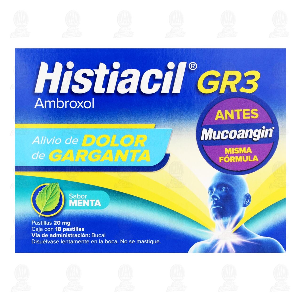 Histiacil GR3 Sabor Menta 20 mg, 18 Pastillas. image number 1