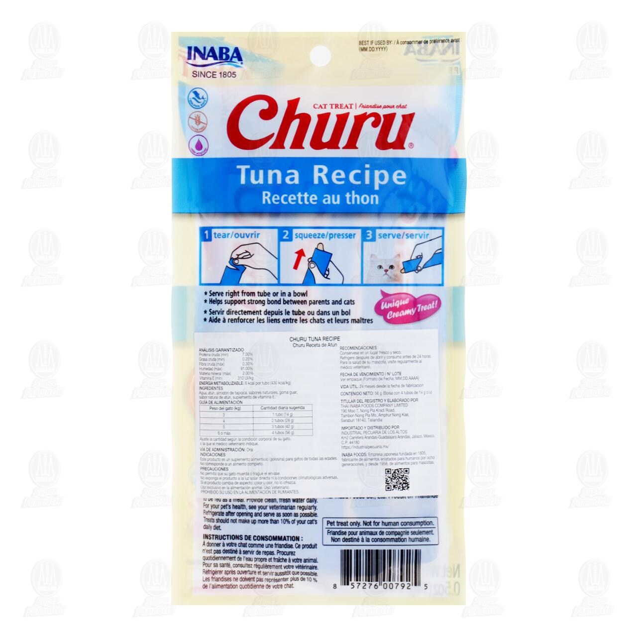 Premio H&uacute;medo para Gato Churu Receta de At&uacute;n, 4 pzas. image number 1