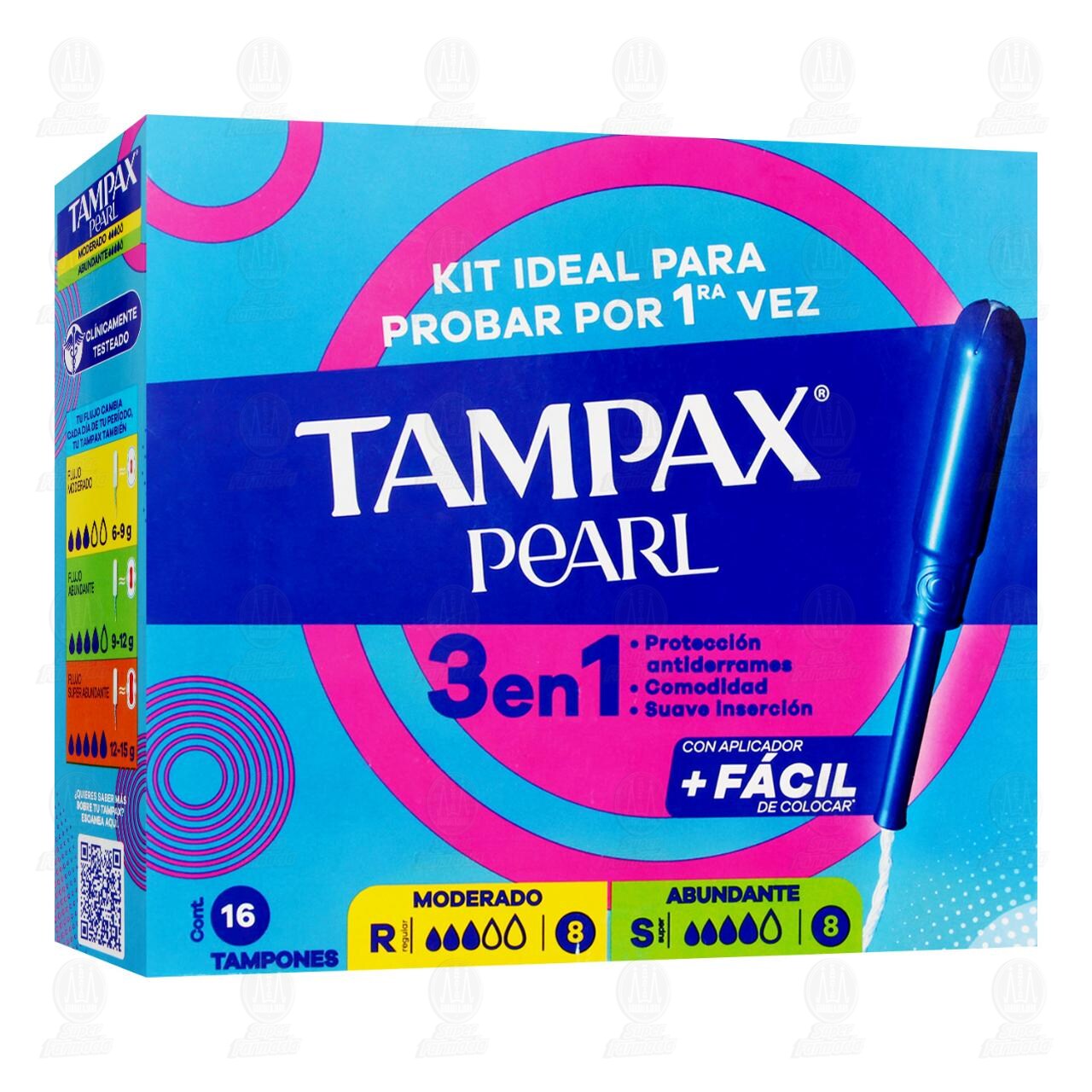 Kit Tampones Tampax Pearl Moderado y Abundante con Aplicador, 16 pzas. image number 0