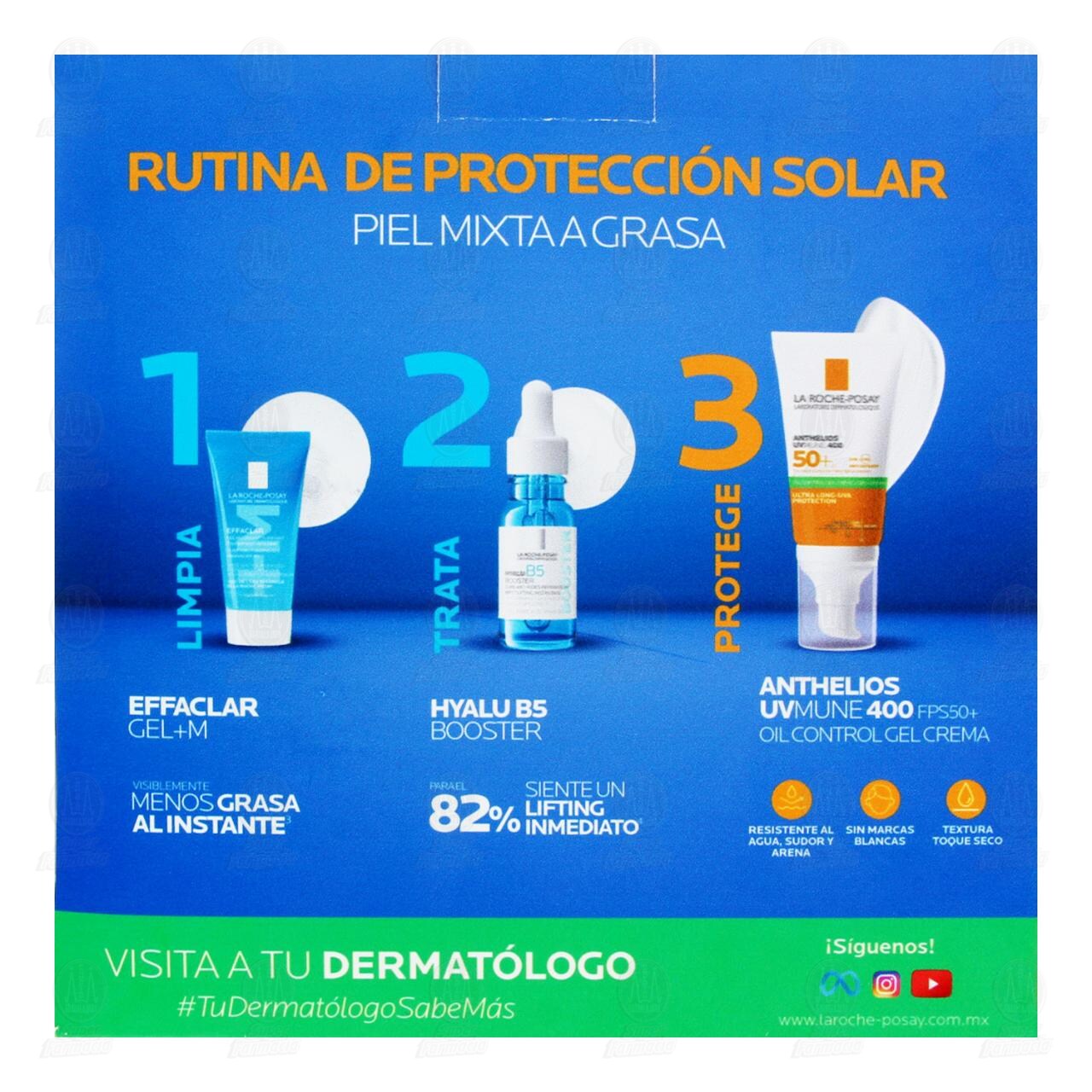 Pack La Roche Posay Anthelios UVMune FPS50+ 400 + Hyalu B5 + Effaclar Gel+M, 3 pzas. image number 2