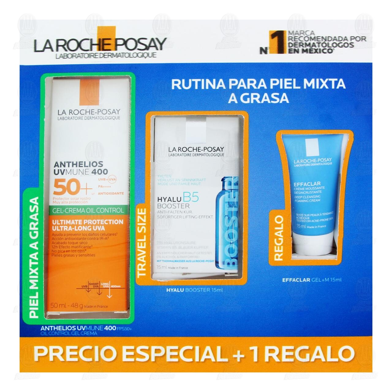 Pack La Roche Posay Anthelios UVMune FPS50+ 400 + Hyalu B5 + Effaclar Gel+M, 3 pzas. image number 1