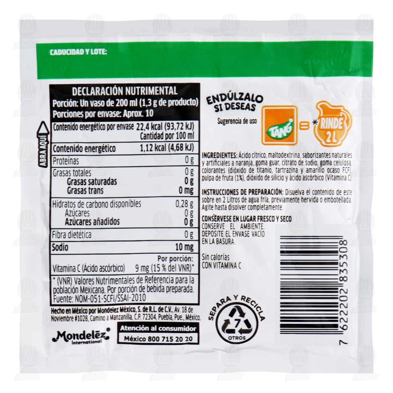 Bebida en Polvo Tang Sabor Naranja Sin Az&uacute;car, 13 gr. image number 1
