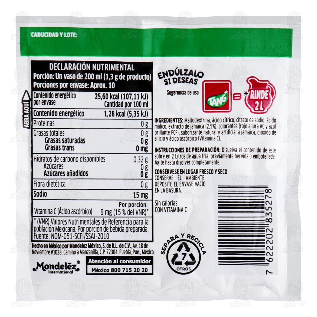 Bebida en Polvo Tang Sabor Jamaica Sin Az&uacute;car, 13 gr. image number 1