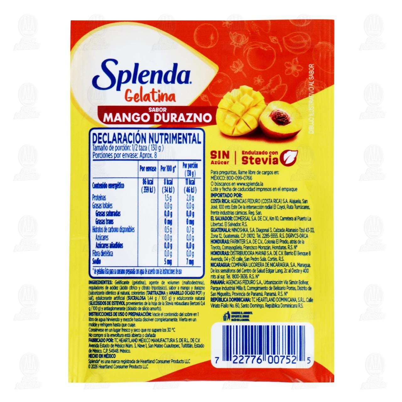 Gelatina en Polvo Splenda Sabor Mango Durazno Sin Az&uacute;car, 20 gr. image number 1