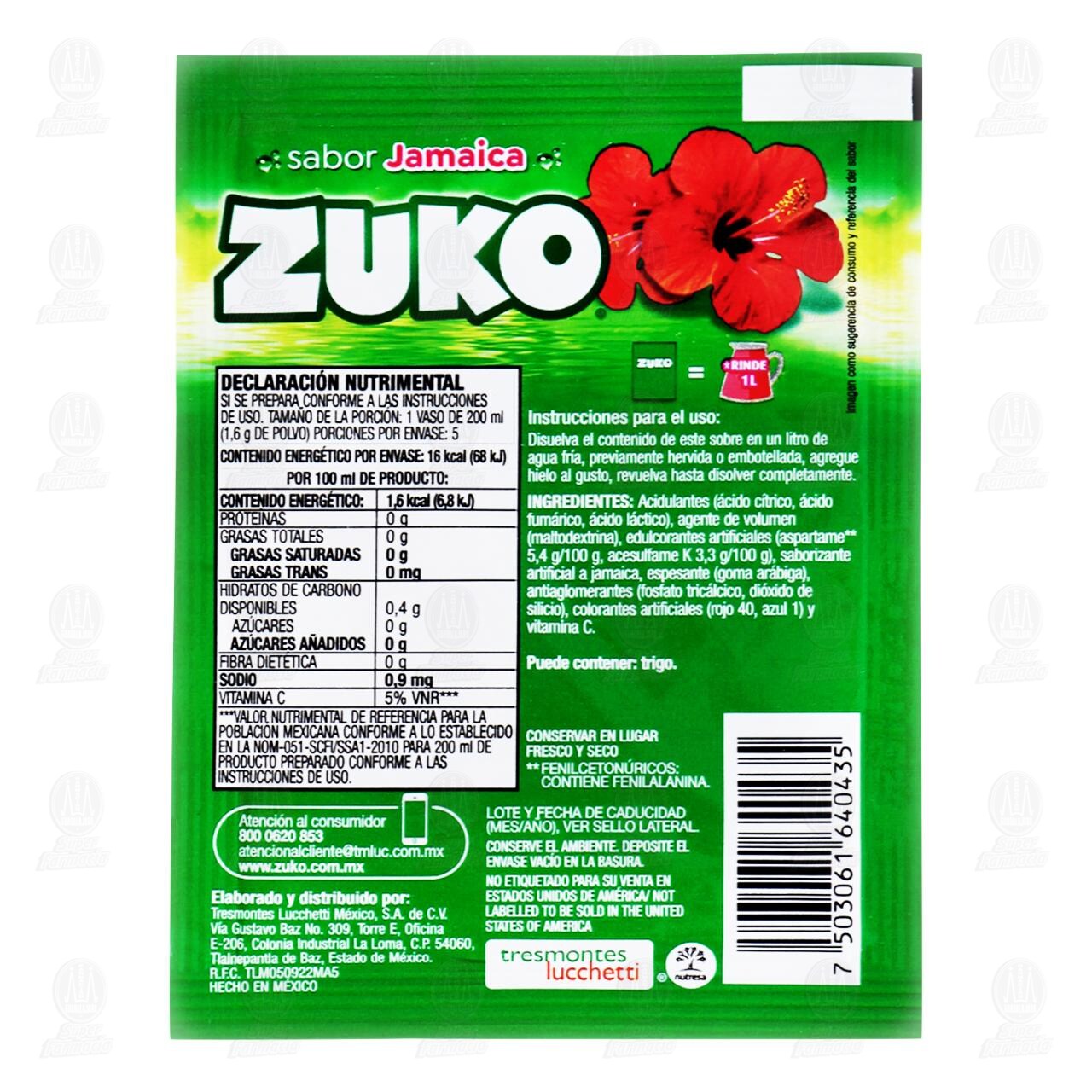 Bebida en Polvo Zuko Sabor Jamaica, 8 gr. image number 1