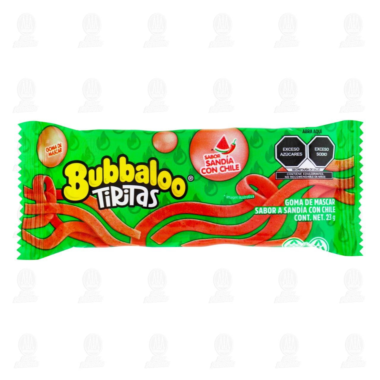 Goma de Mascar Bubbaloo Tiritas Sabor Sand&iacute;a con Chile, 23 gr.