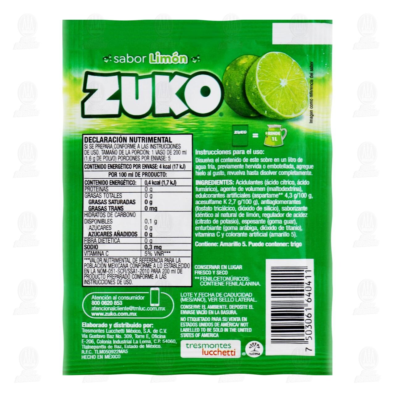 Bebida en Polvo Zuko Sabor Lim&oacute;n, 8 gr. image number 1