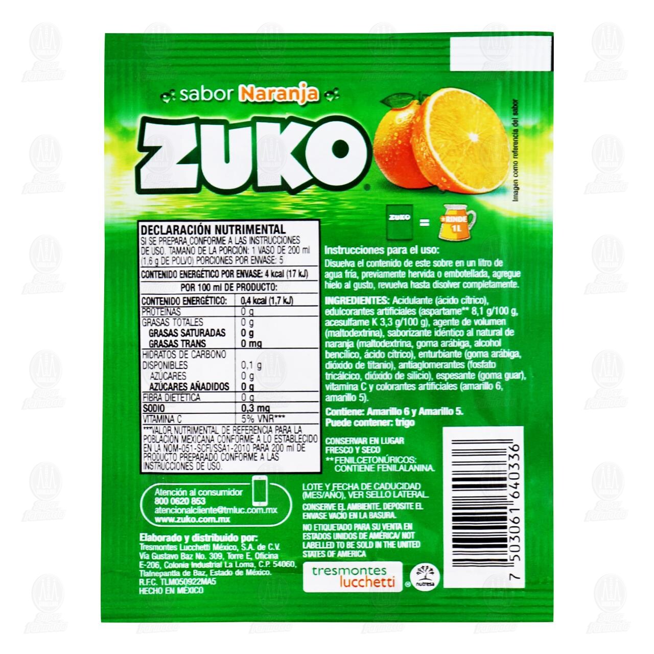 Bebida en Polvo Zuko Sabor Naranja, 8 gr. image number 1