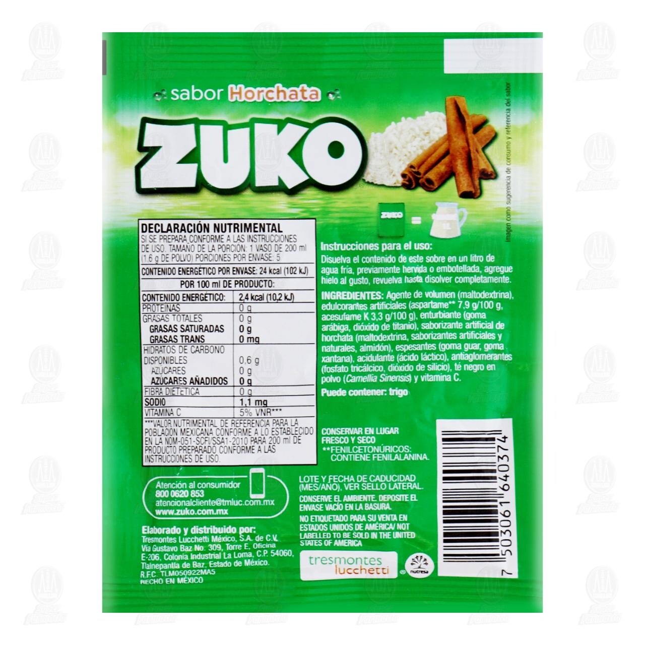Bebida en Polvo Zuko Sabor Horchata, 8 gr. image number 1
