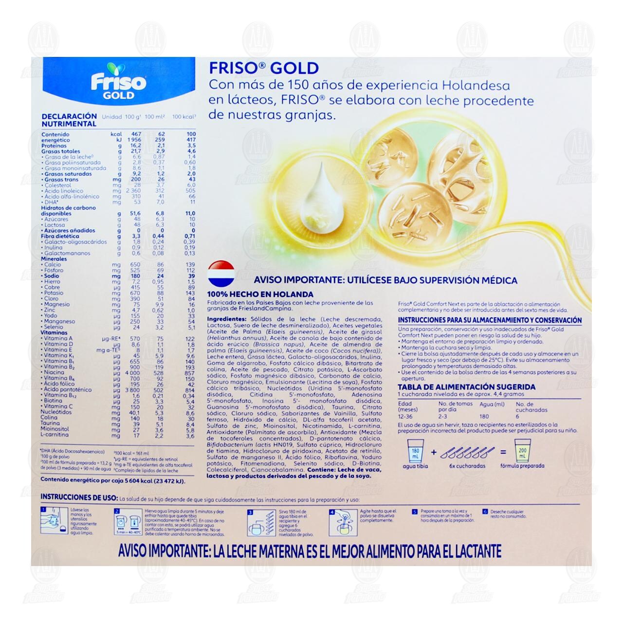 F&oacute;rmula Infantil Friso Gold Comfort Next en Polvo (1-3 a&ntilde;os), 1.2 kg. image number 2