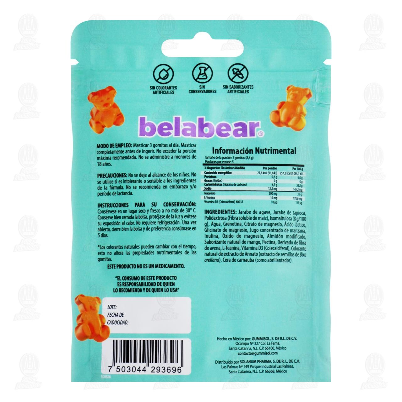 3 Magnesios Belabear en Gomitas Sabor Mango, 15 Gomitas. image number 1