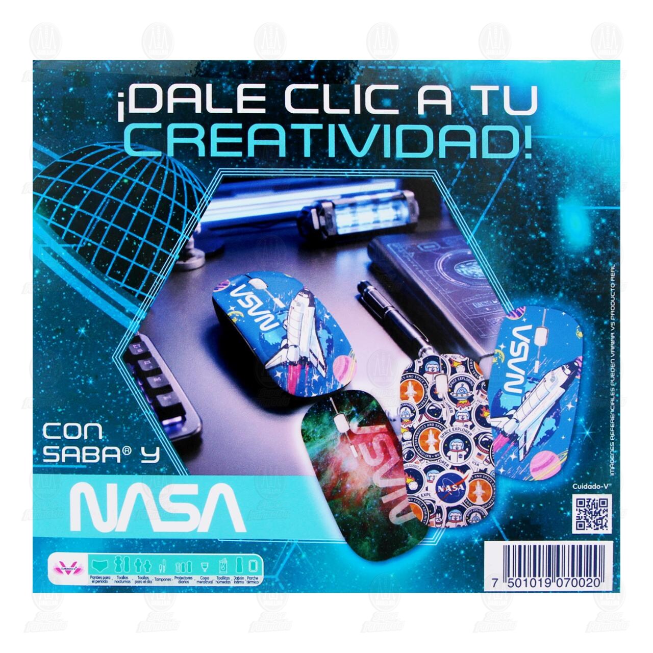 Pack Toallas Femeninas Saba Invisible Delgada con Alas + Gratis Mouse Inal&aacute;mbrico NASA, 2 pzas. image number 2