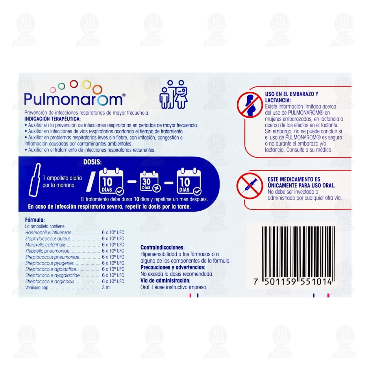 Pulmonarom Lisados Bacterianos Soluci&oacute;n Oral, 10 Ampolletas con 3 ml. image number 2