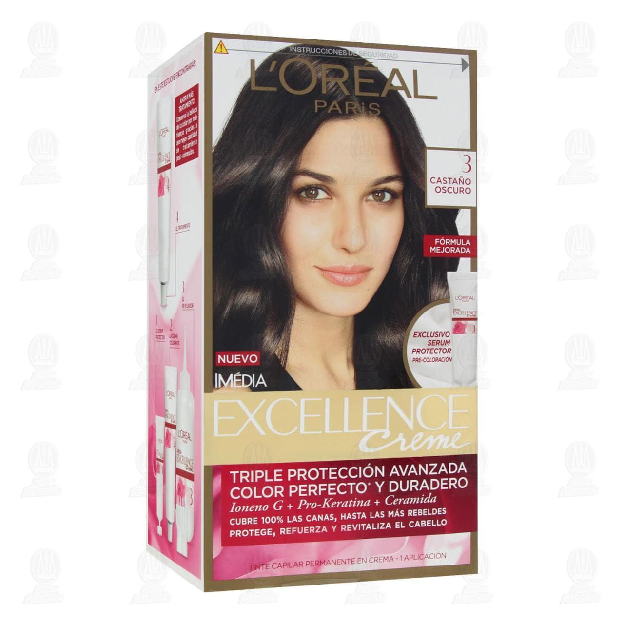 Tinte Excellence Creme Coloraci&oacute;n Triple Cuidado Color Casta&ntilde;o Oscuro (3), 1 pz.