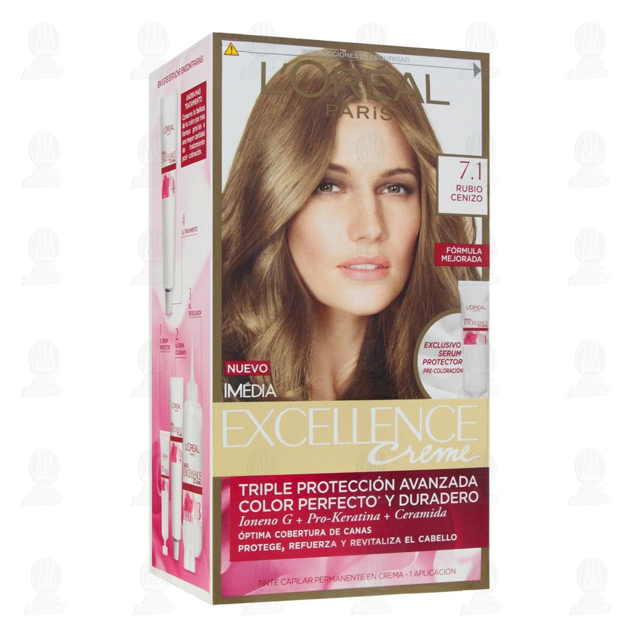 Imagen para Tinte Excellence Creme Coloración Triple Cuidado Color Rubio Cenizo (7.1), 6 pzas.