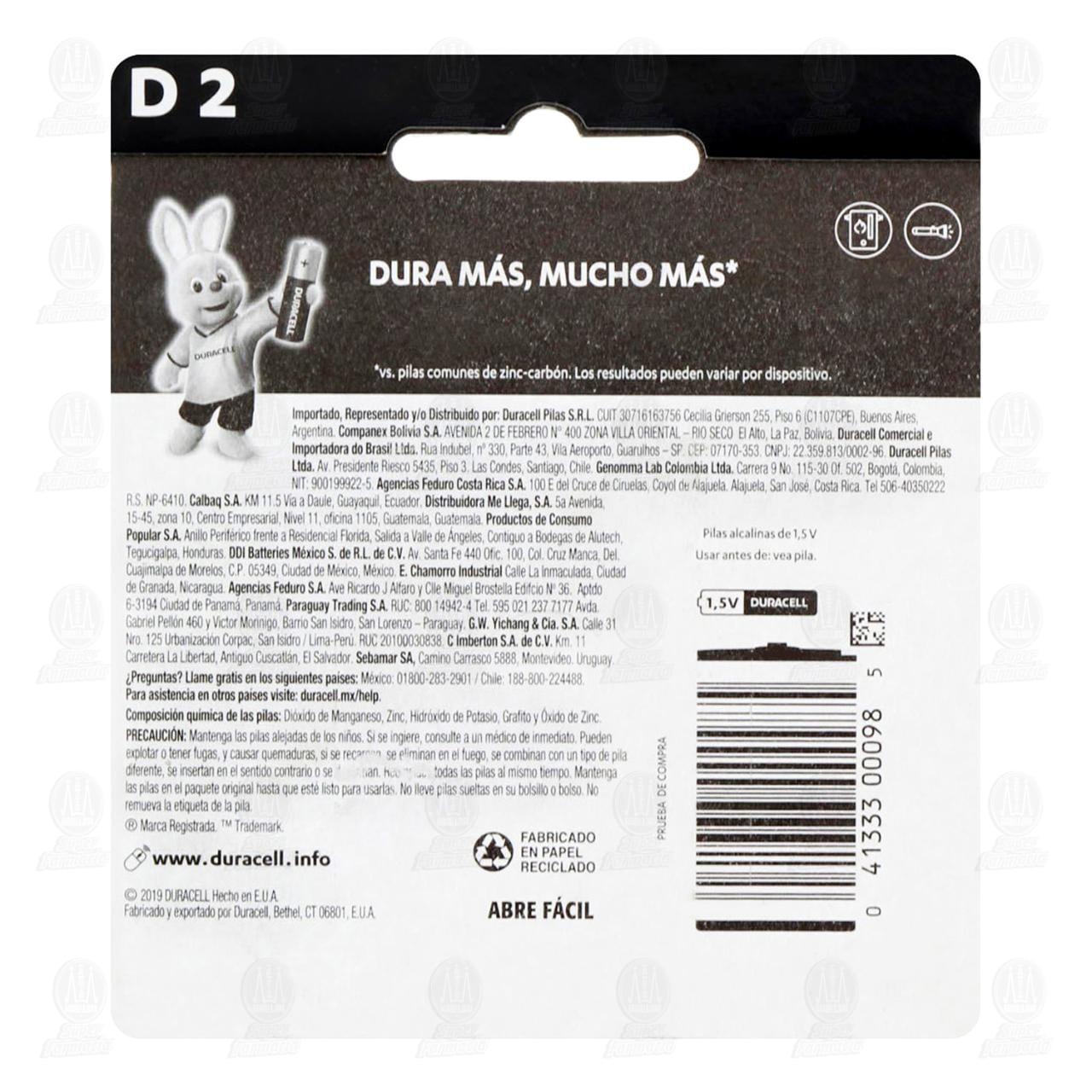 Pilas D Duracell Alcalinas, 2 pzas. image number 1