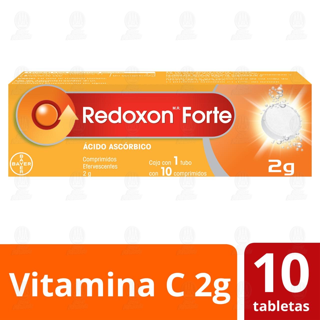 Redoxon Forte 2 gr Vitamina C Sabor Naranja, 10 Tabletas Efervescentes. image number 2