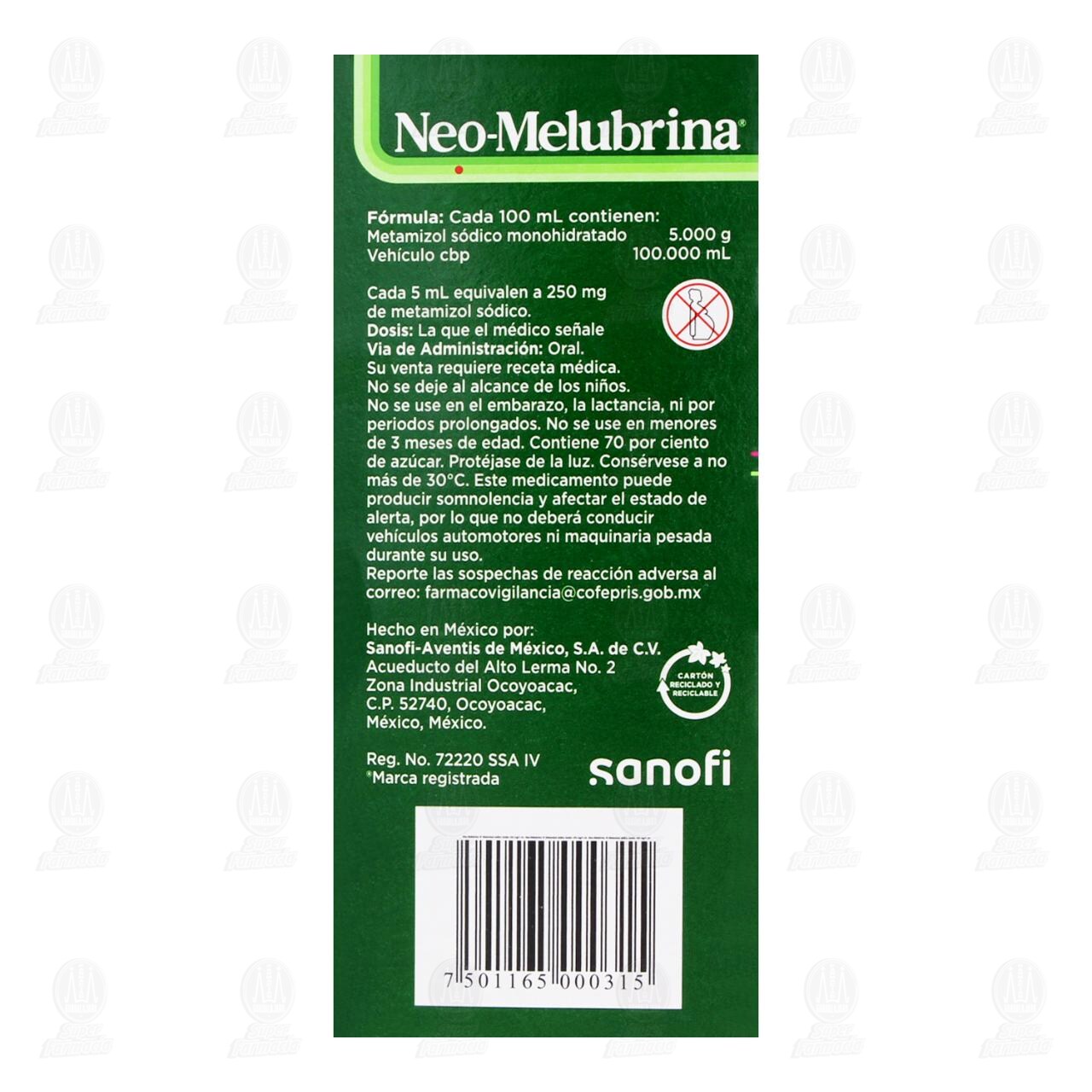 Neo-Melubrina 250mg/5ml Jarabe Infantil Sabor Frambuesa, 100 ml. image number 2