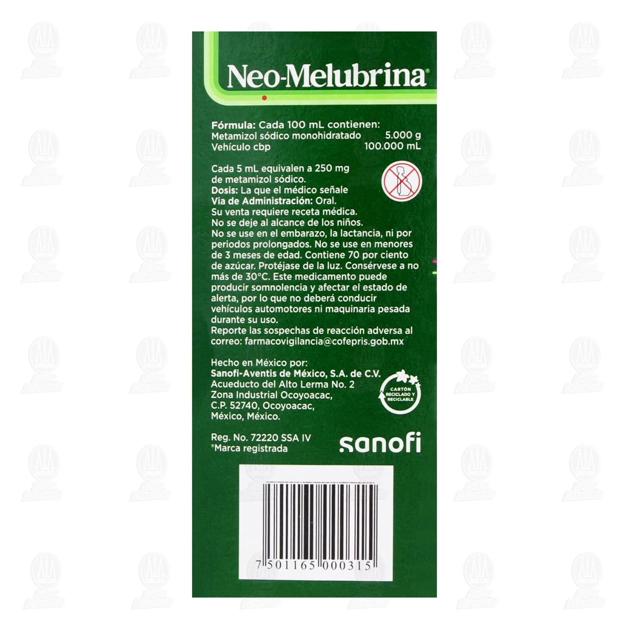 Neo-Melubrina 250mg/5ml Jarabe Infantil Sabor Frambuesa, 100 ml. image number 2
