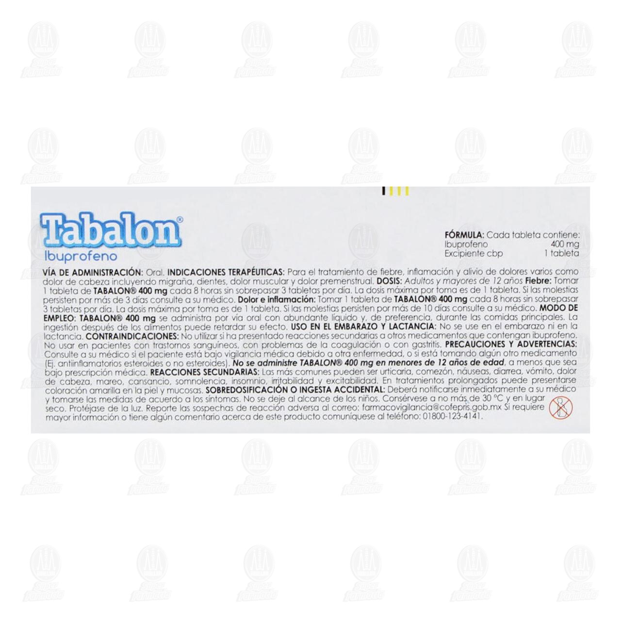 Tabalon 400 mg, 10 Tabletas. image number 2