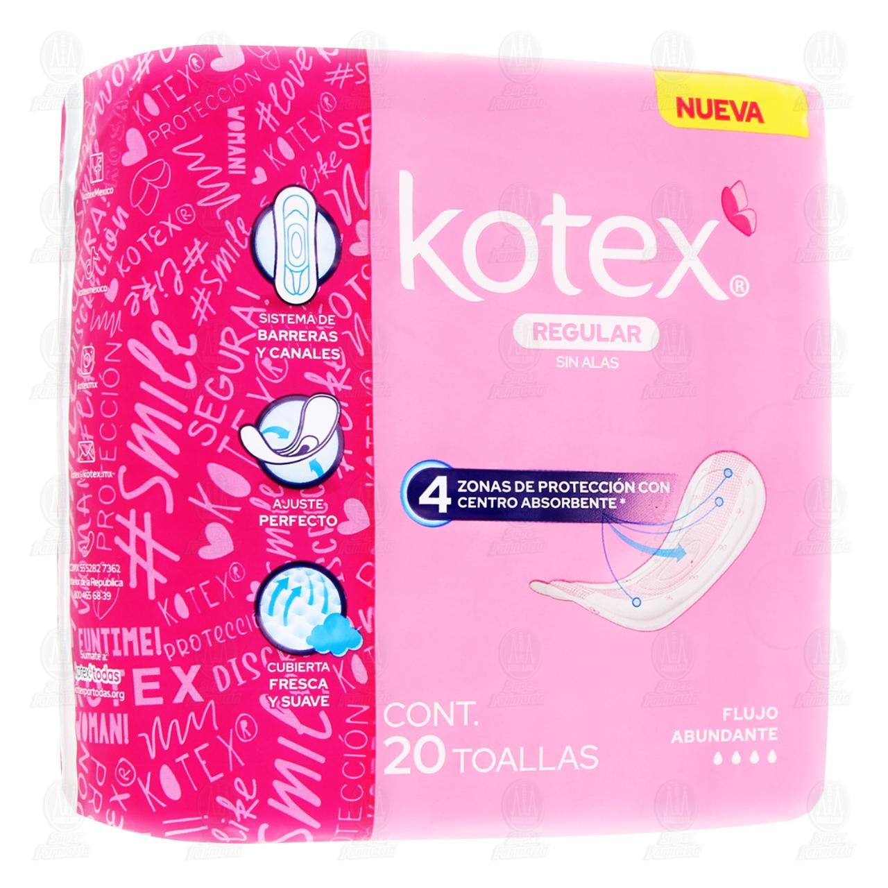 Toallas Femeninas Kotex Regular sin Alas, 20 pzas. image number 0