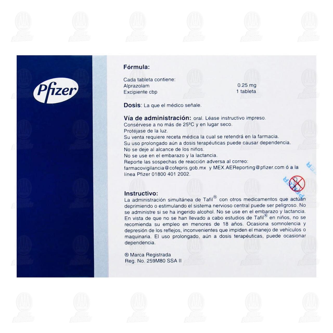 Tafil 0.25 mg, 30 Tabletas. image number 2