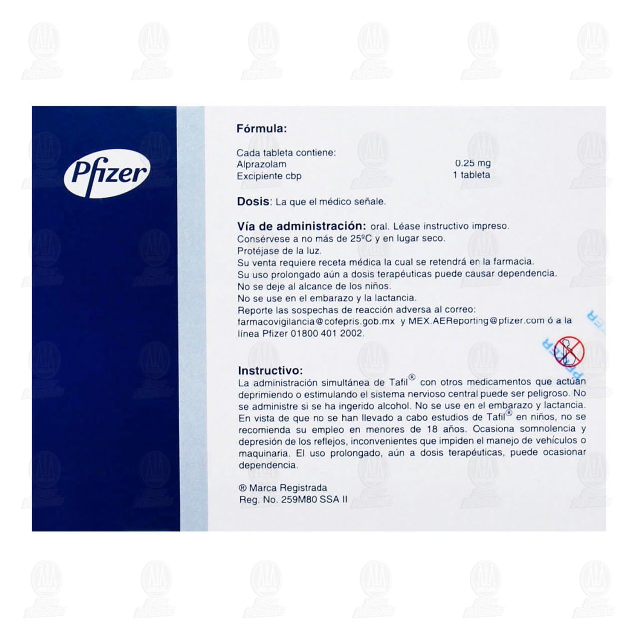 Tafil 0.25 mg, 30 Tabletas. image number 2