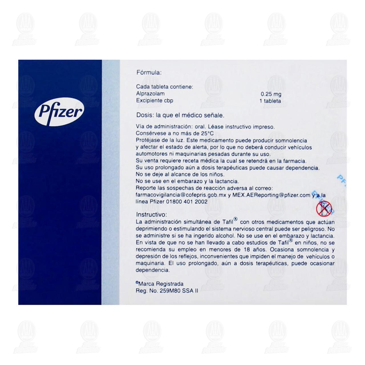 Tafil 0.25 mg, 90 Tabletas. image number 2