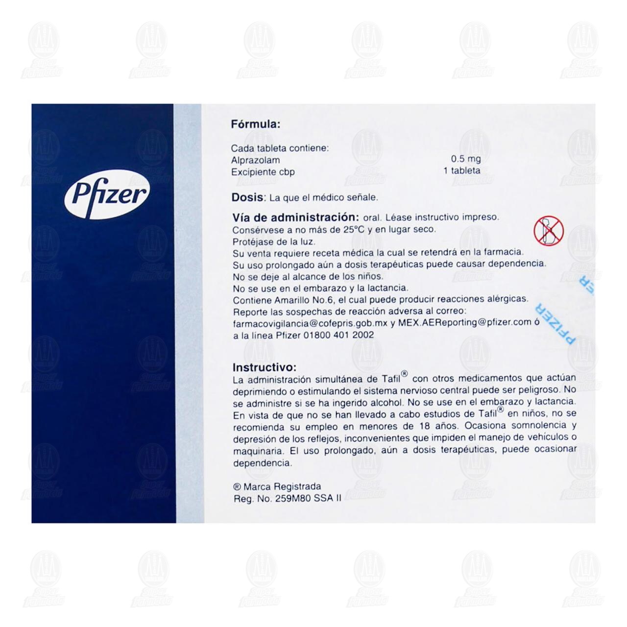 Tafil 0.5 mg, 90 Tabletas. image number 2