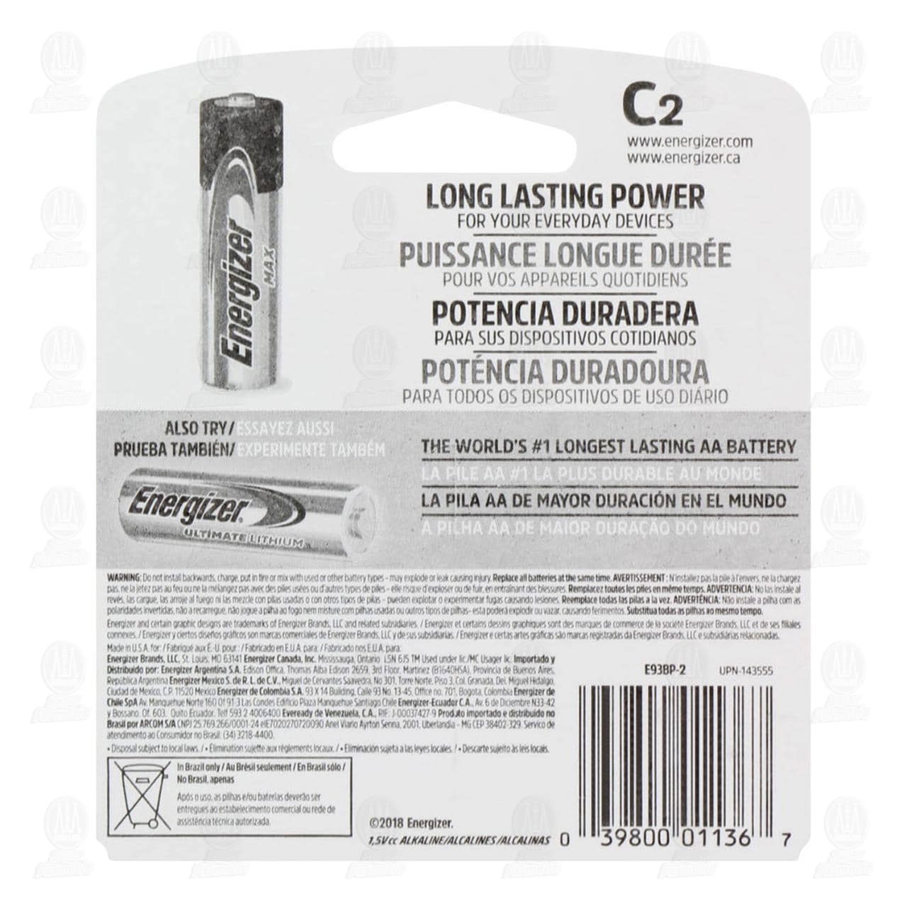 Pilas Energizer Alcalinas Max C, 2 pzas. image number 1