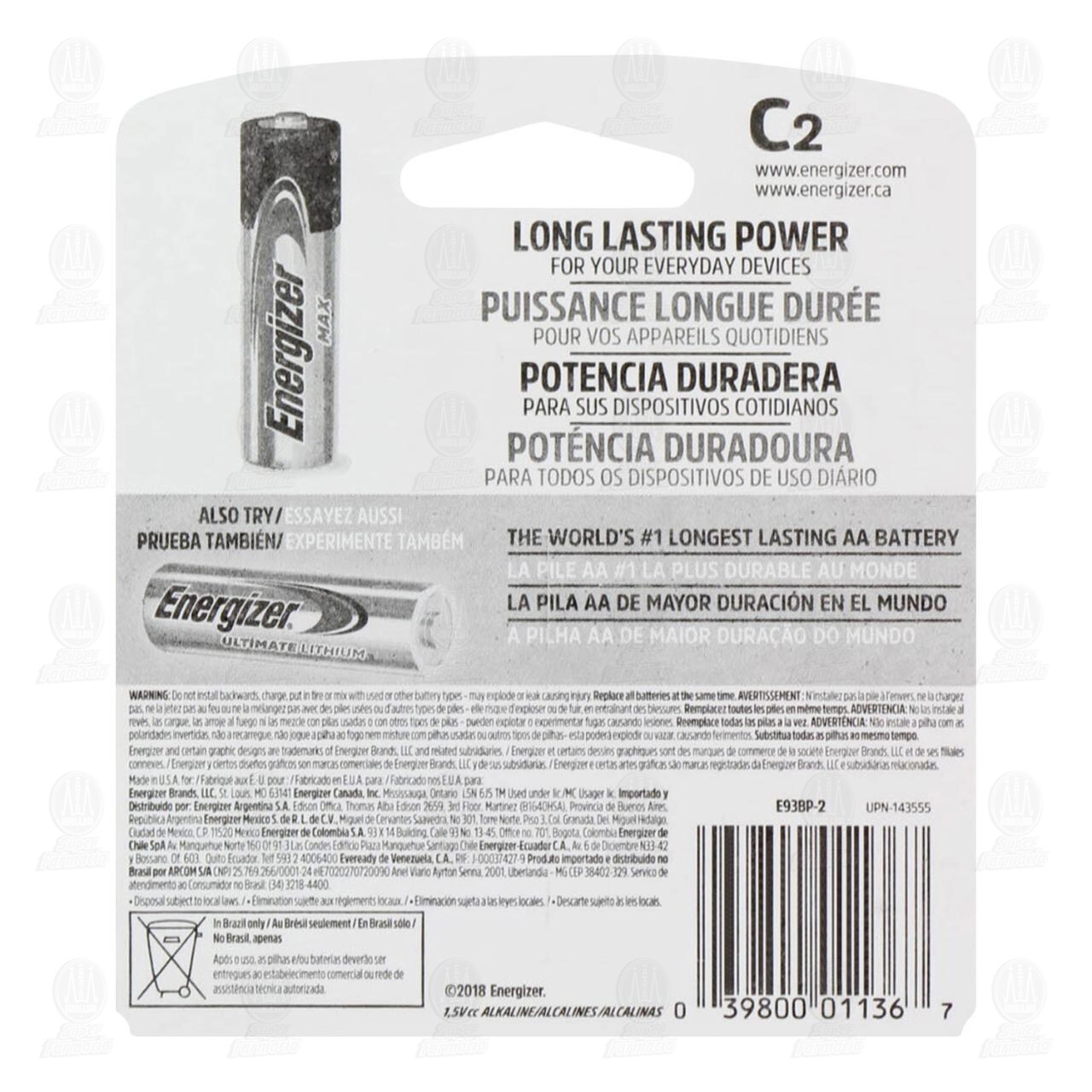 Pilas Energizer Alcalinas Max C, 2 pzas. image number 1
