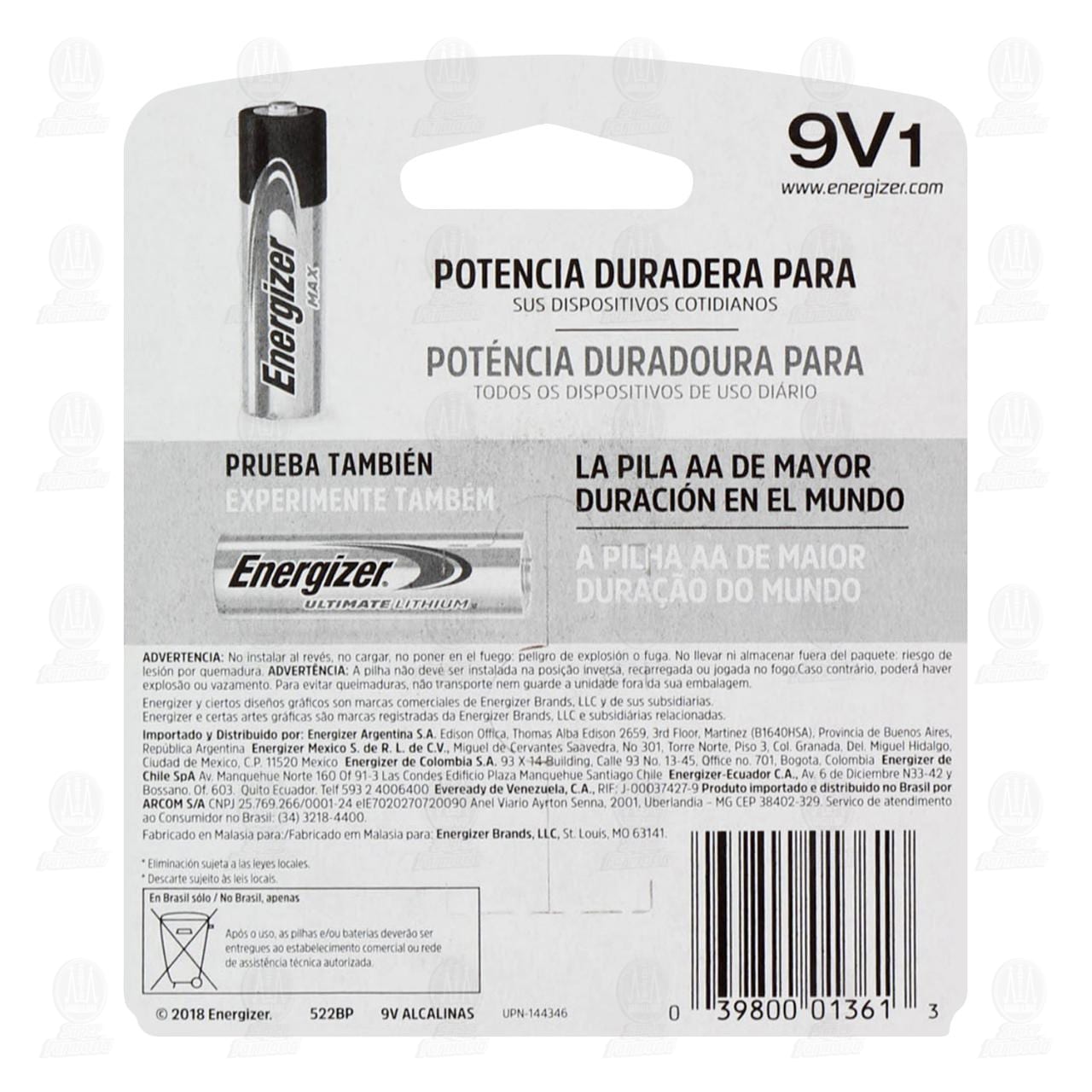 Pila Energizer Max Alcalina Cuadrada 9V, 1 pz. image number 1