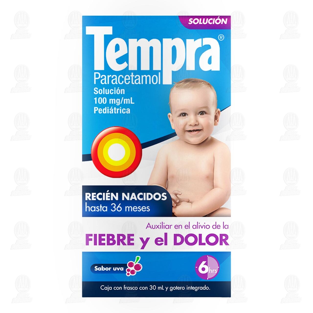 Tempra 100mg/ml Soluci&oacute;n Pedi&aacute;trica Sabor Uva, 30 ml. image number 1