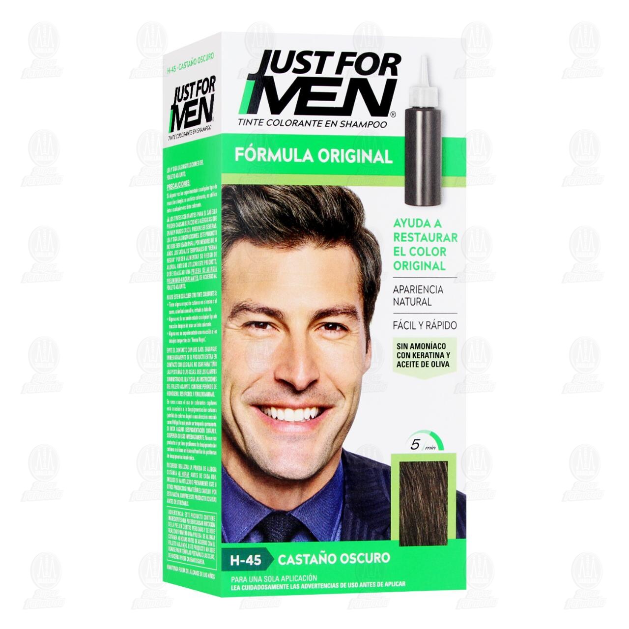 Tinte en Shampoo Just For Men F&oacute;rmula Original Casta&ntilde;o Oscuro (H-45), 1 pz.