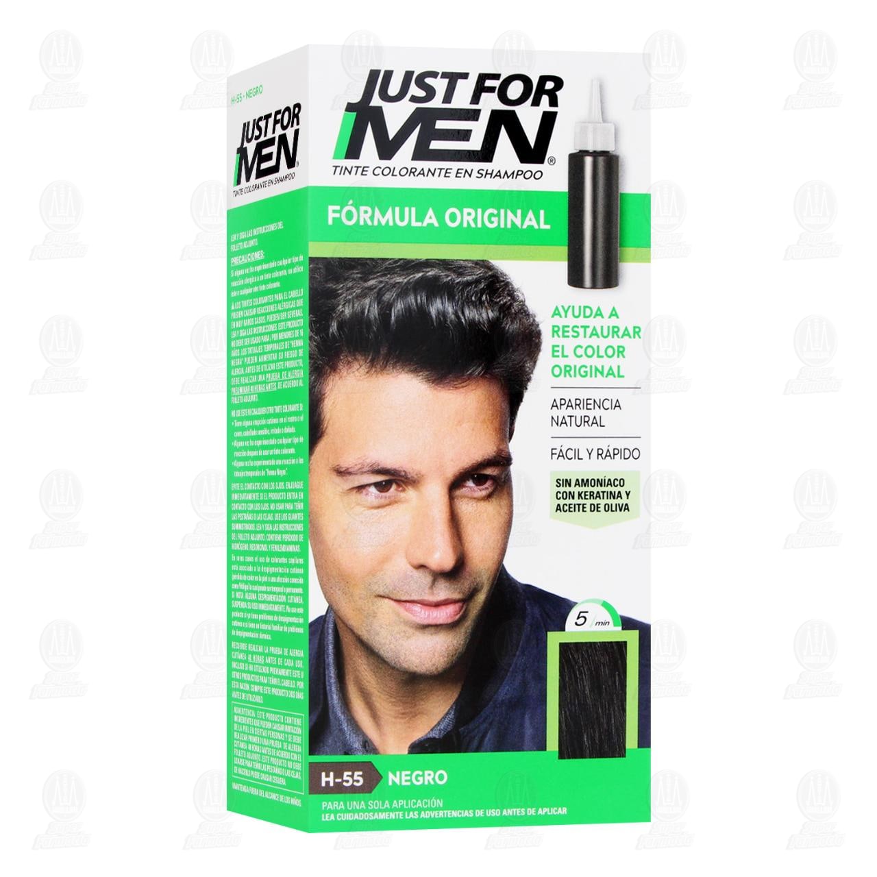 Imagen para Tinte en Shampoo Just For Men Fórmula Original Negro (H-55), 4 pzas/66 ml.